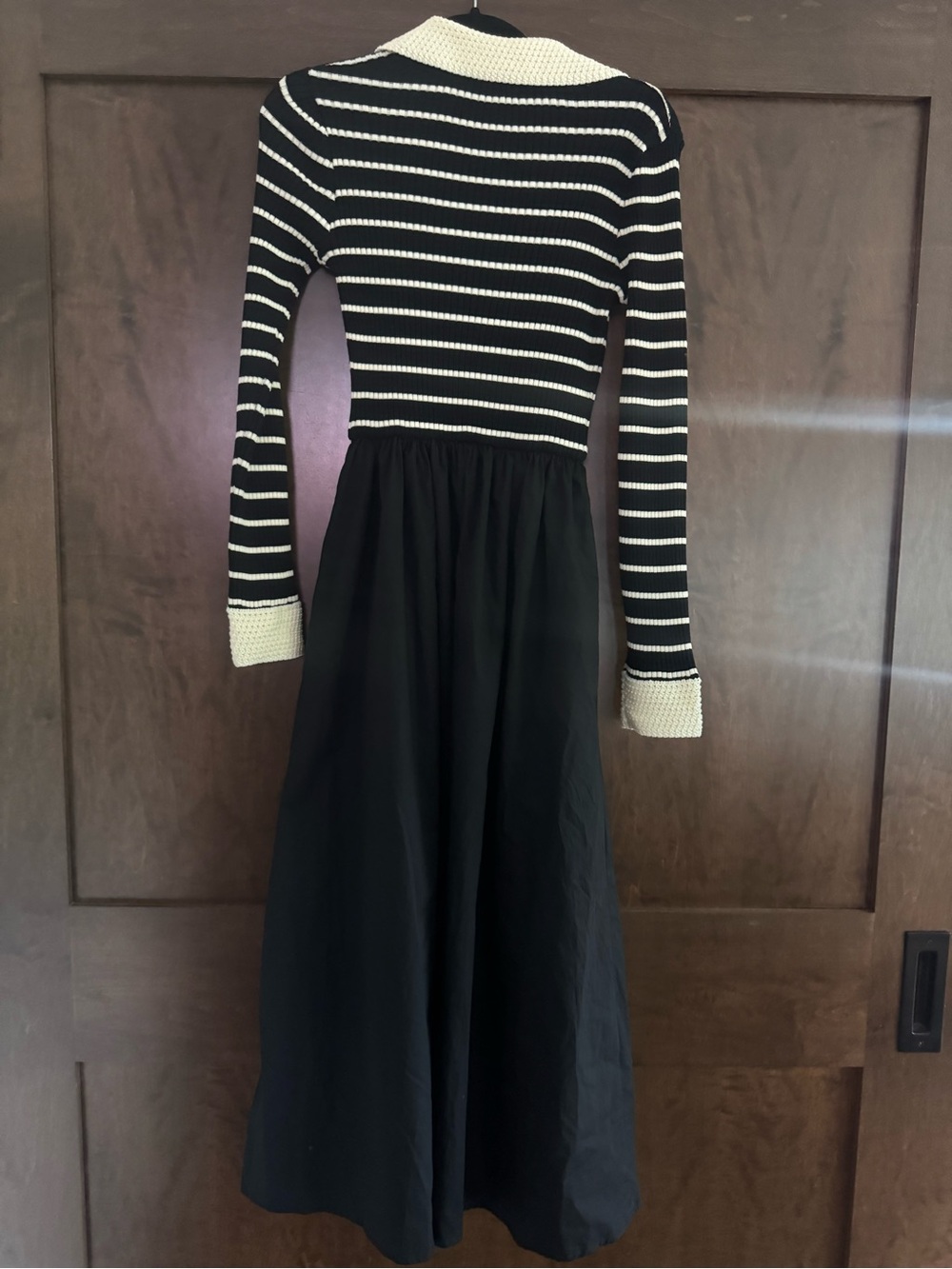 Moon River Stripe Long Sleeve Twofer Midi Dress In Black and Cream - Picture 2 of 4